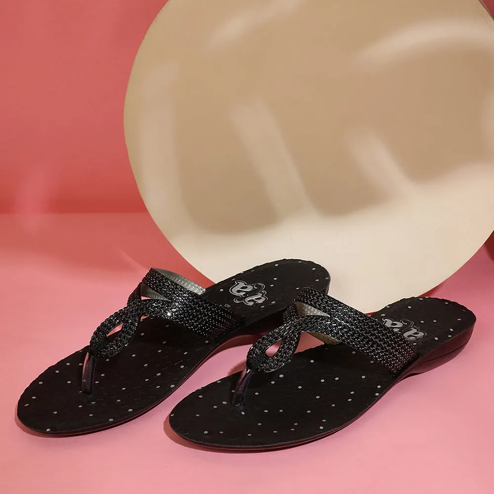 A-HA By Liberty ETHNIC-05 Women Ethnic Black Slippers