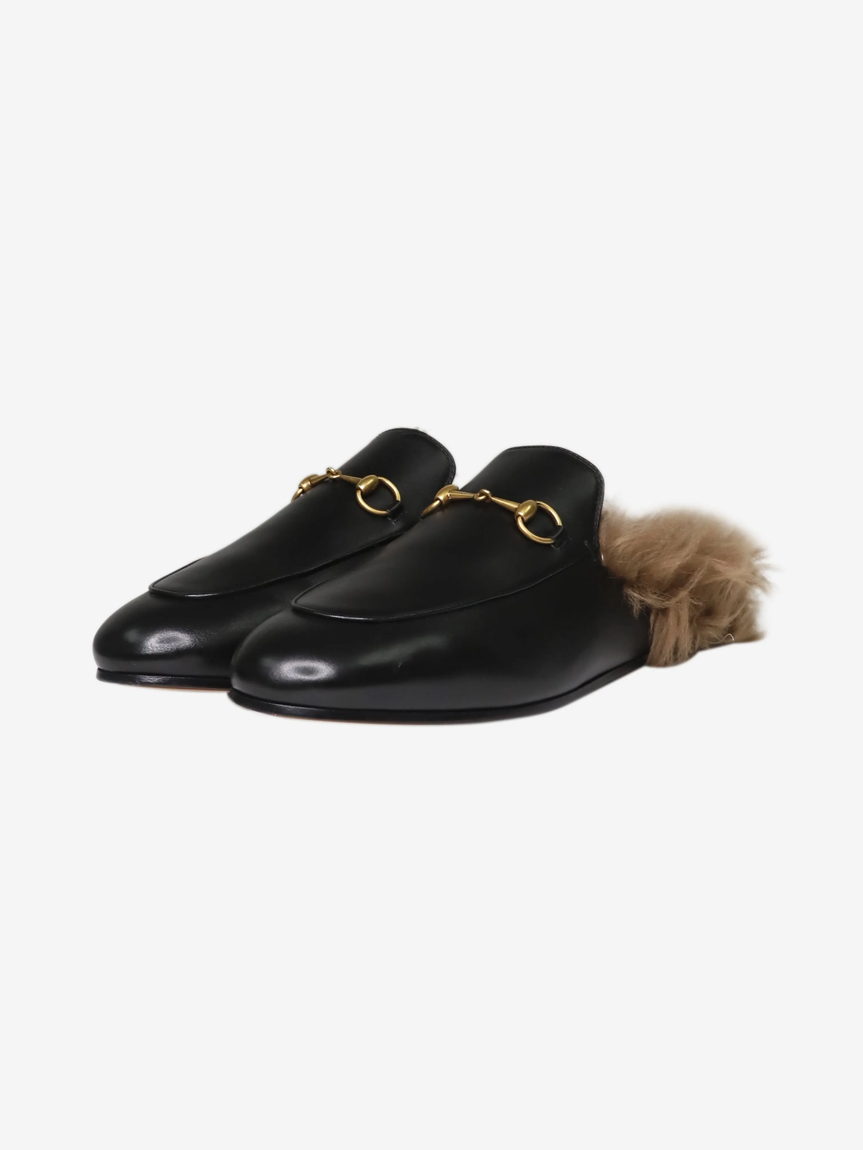 Black fur-trimmed Princetown slippers - size EU 41