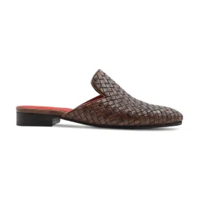 Chicito - Men's Dark Brown Hand Woven Calf Leather Slipper