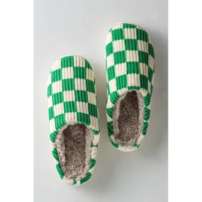 Cozy Checkered Fuzzy Slipper-Green