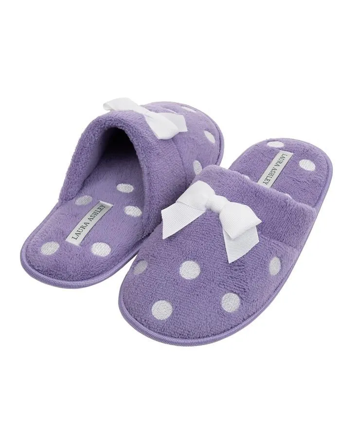 Embroidered Dot Purple Slipper with Bow