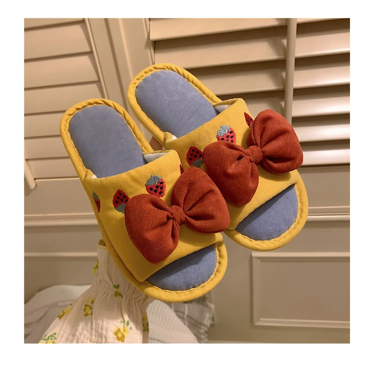 Fluffy Bow Cotton Slippers