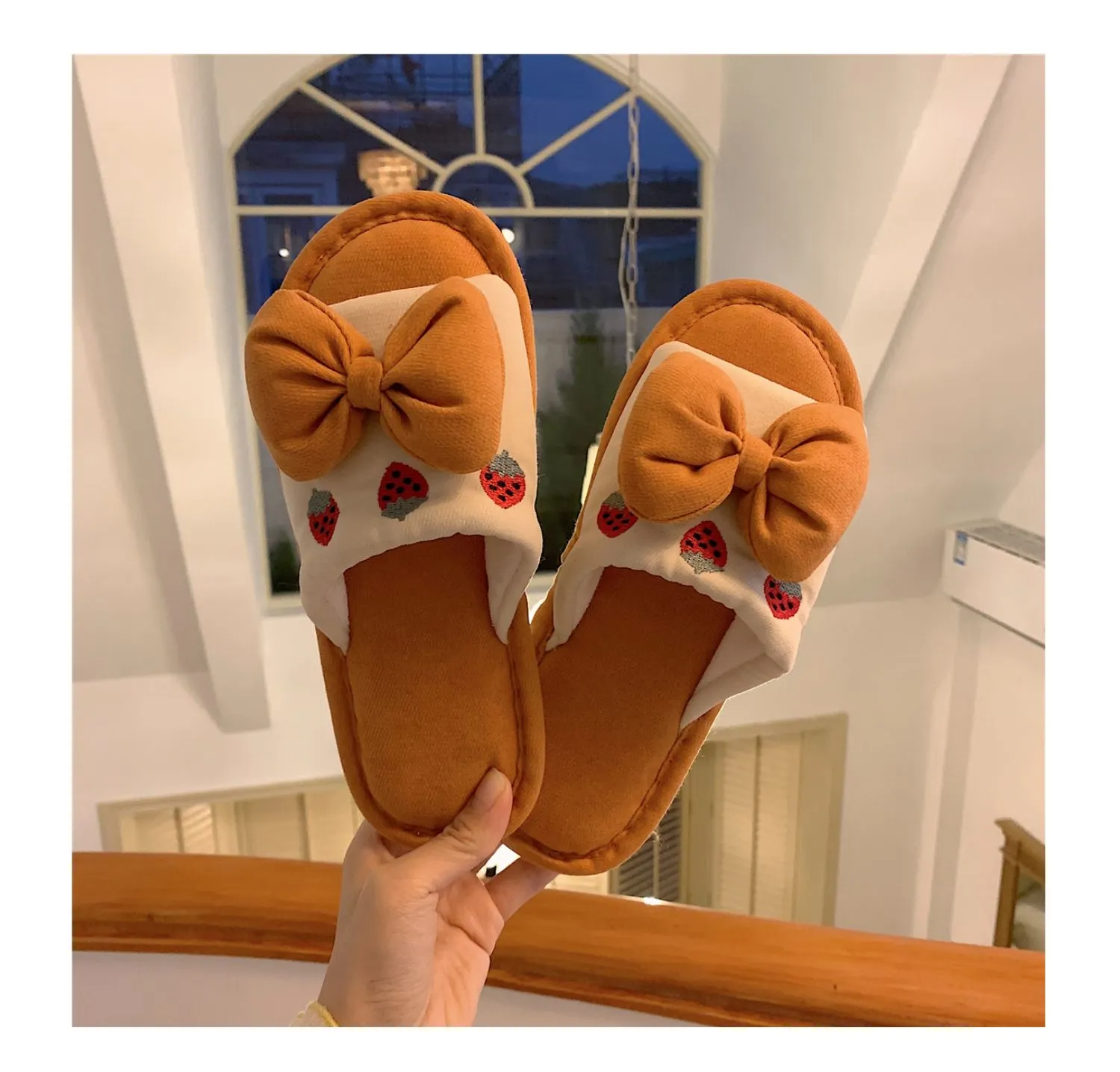 Fluffy Bow Cotton Slippers