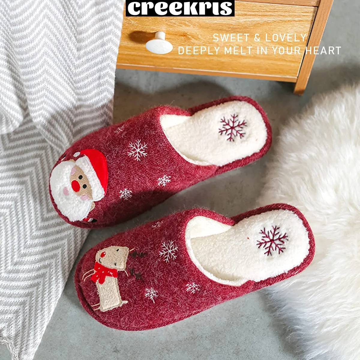 Haute Edition Women's Holiday Christmas Scuff Slide On Slippers