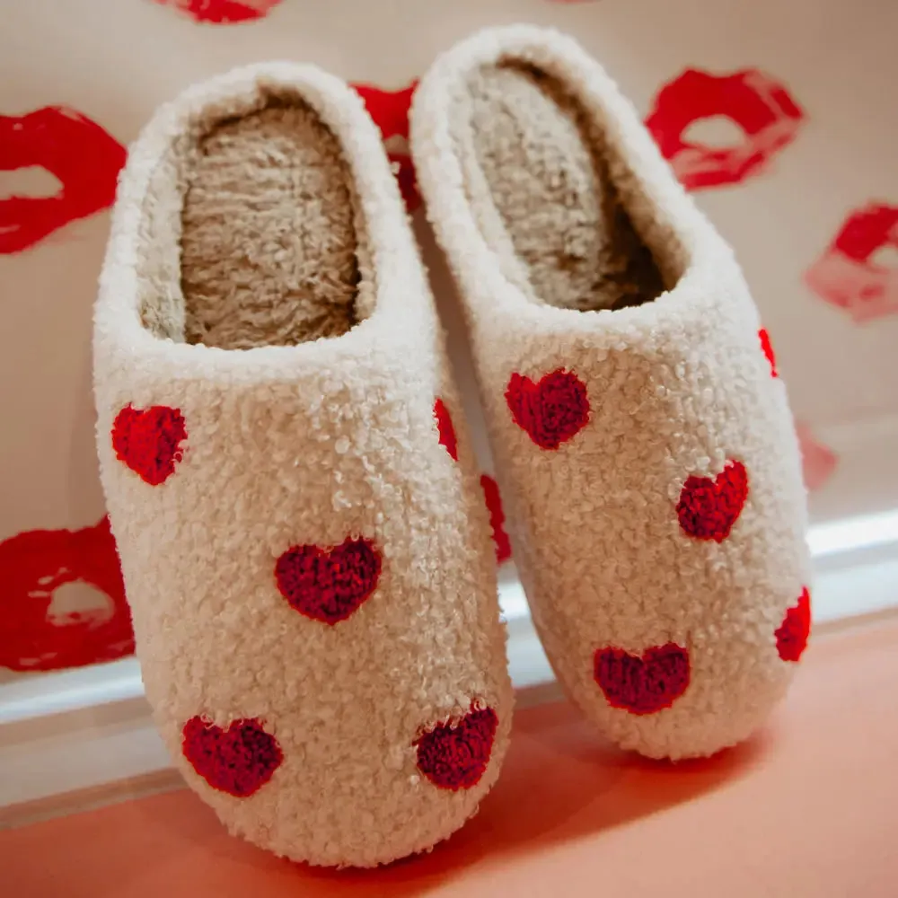 Hearts All Over Fuzzy Sherpa Slippers