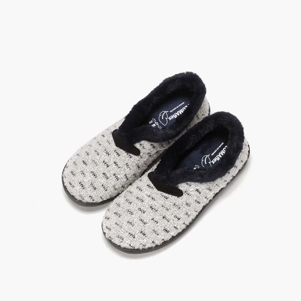 Ladies Fur Trimmed Bedroom Slippers Grey Plumaflex Memory Foam R12245