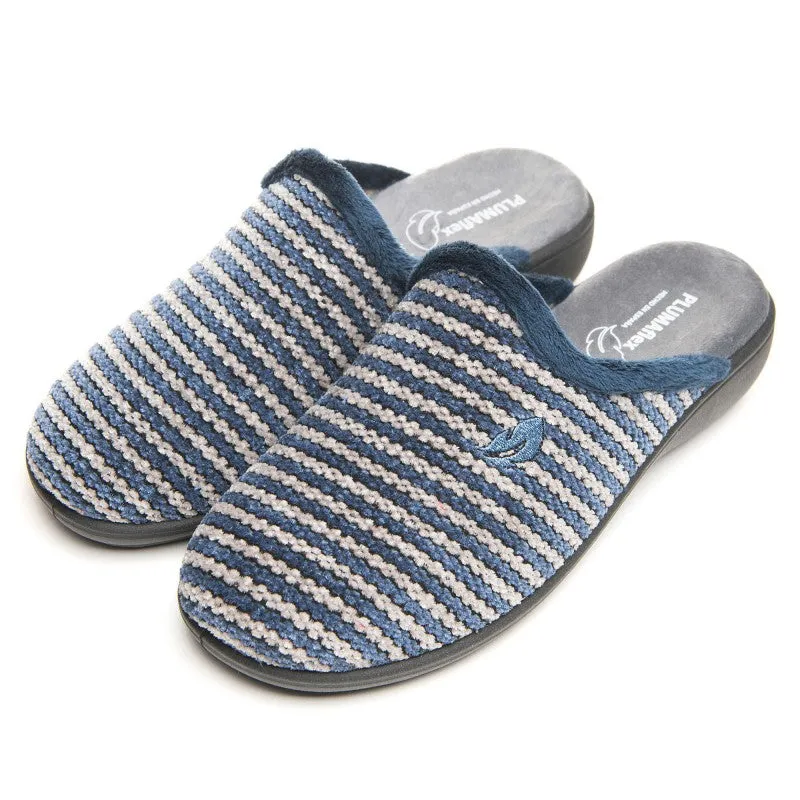 Ladies Marine Slipper Mule Plumaflex Memory Foam 12280 Blue Strip