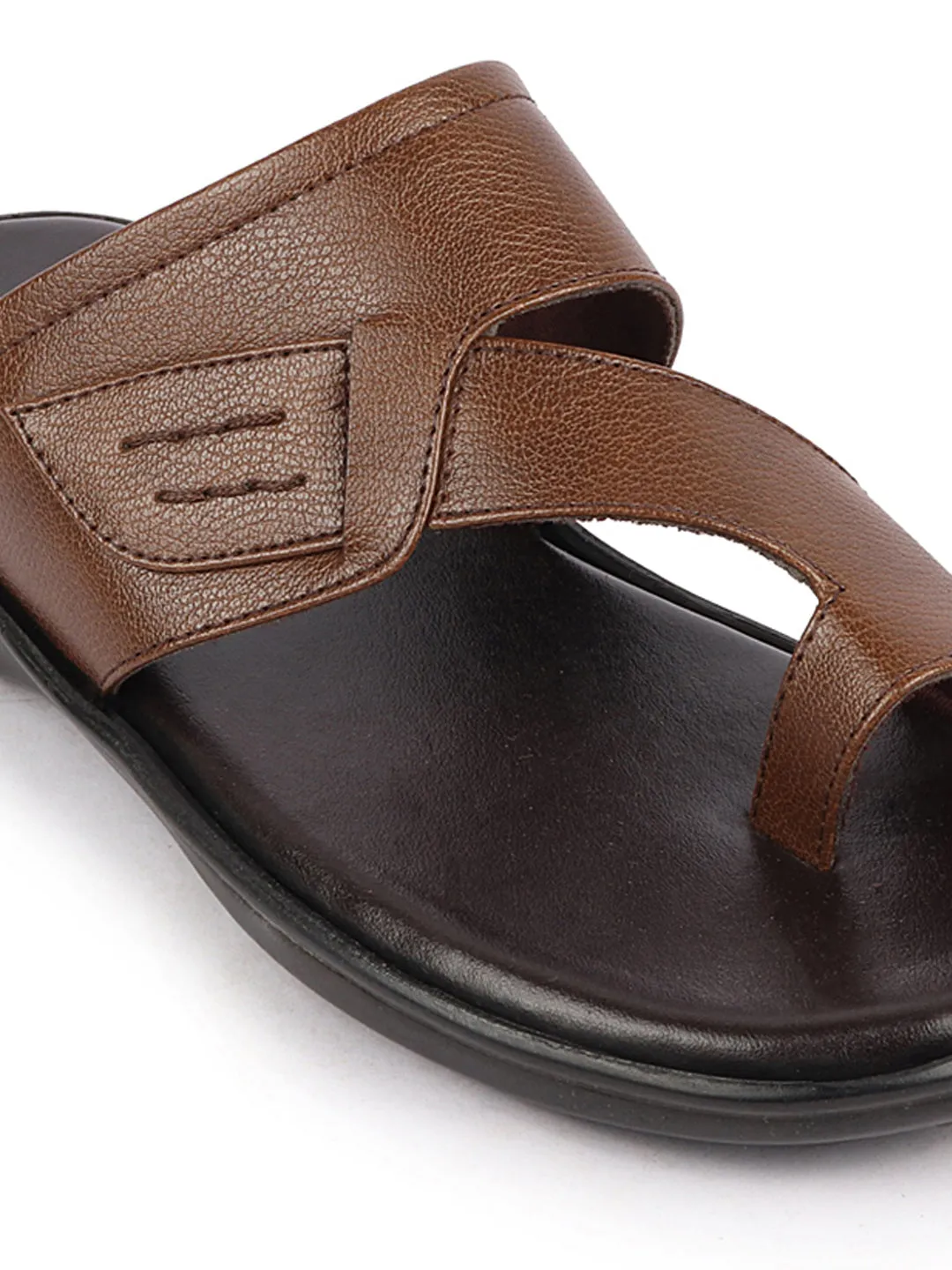 Men Tan Daily Indoor Outdoor Multi Strap Slip On Toe Ring Slipper