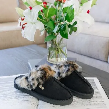 PAWJ Slippers | Black / Wild Leopard