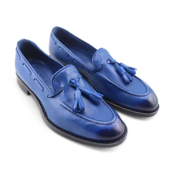 Slippers in pelle bluette