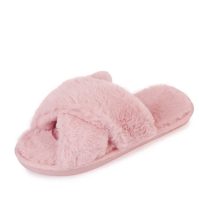 Soft Fluffy Cozy Faux Fur Slippers - Jennyhome