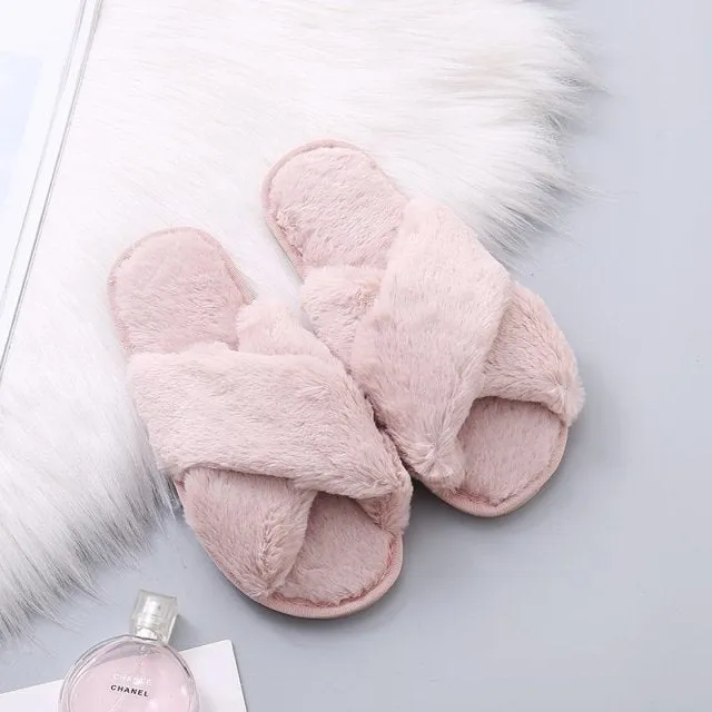 Soft Fluffy Cozy Faux Fur Slippers - Jennyhome