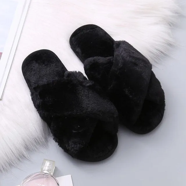 Soft Fluffy Cozy Faux Fur Slippers - Jennyhome