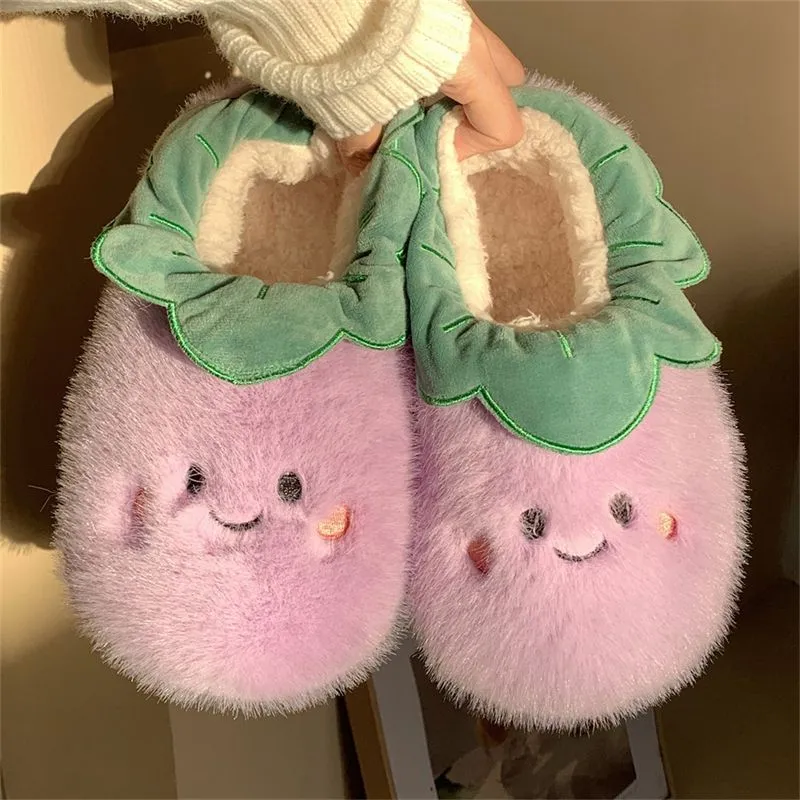 Warm Plush Vegetable Slippers