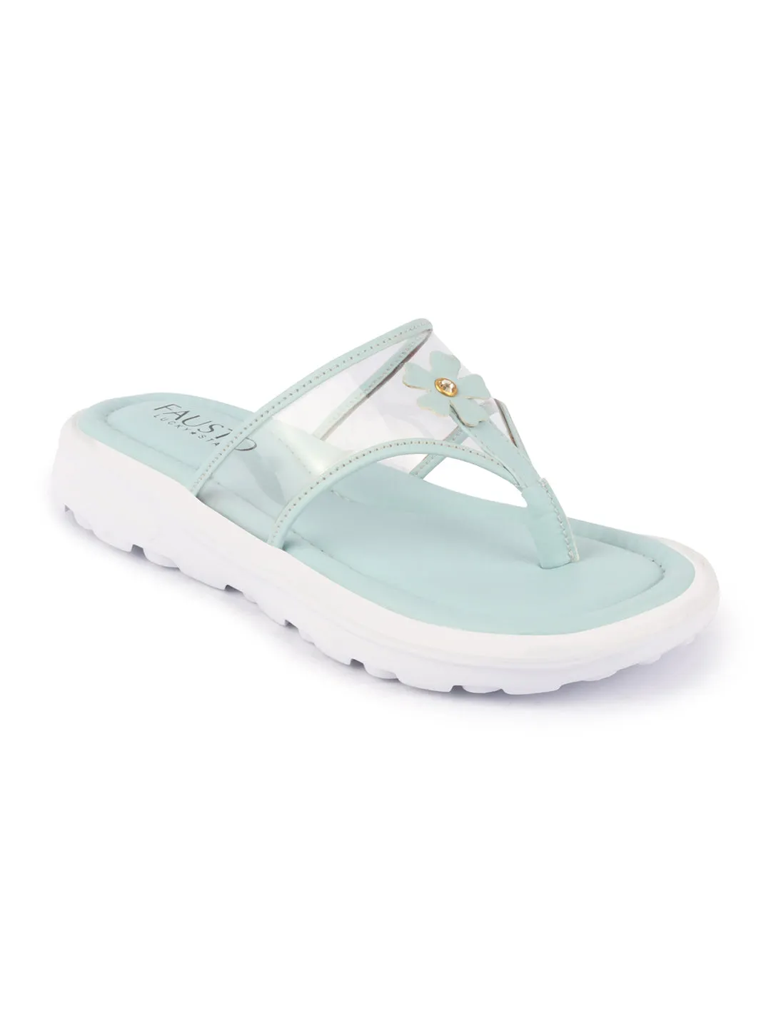 Women Sky Blue Casual Party Beach Fashion Stylish Floral Design Thong Flats Wedges Slipper