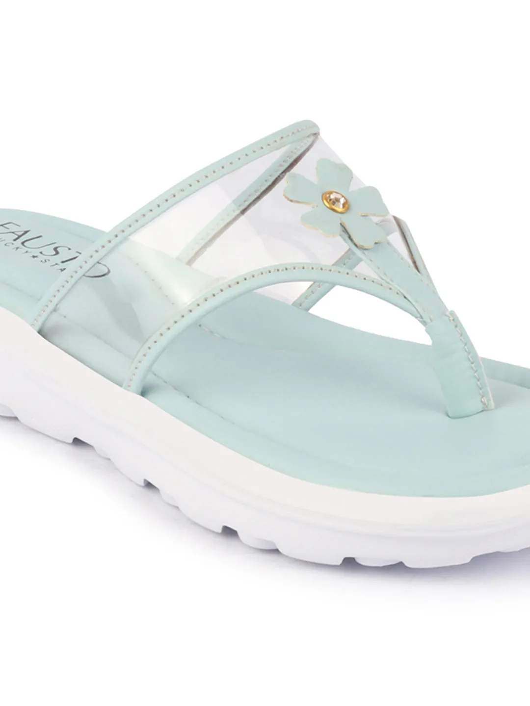 Women Sky Blue Casual Party Beach Fashion Stylish Floral Design Thong Flats Wedges Slipper